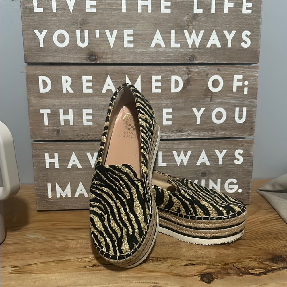 Espadrille Platform Slip-On with Black & Gold Zebra Print
